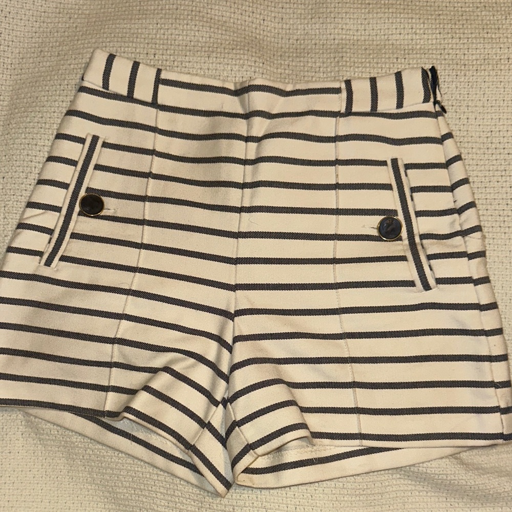 Zara Black and White Striped High Waist Shorts